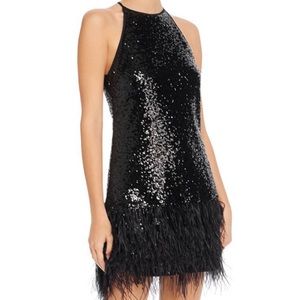 Lucy Paris Margo feather trimmed sequin dress in Black